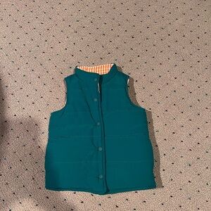 CPC Classic Prep Childrenswear green puffer vest orange + white gingham lining